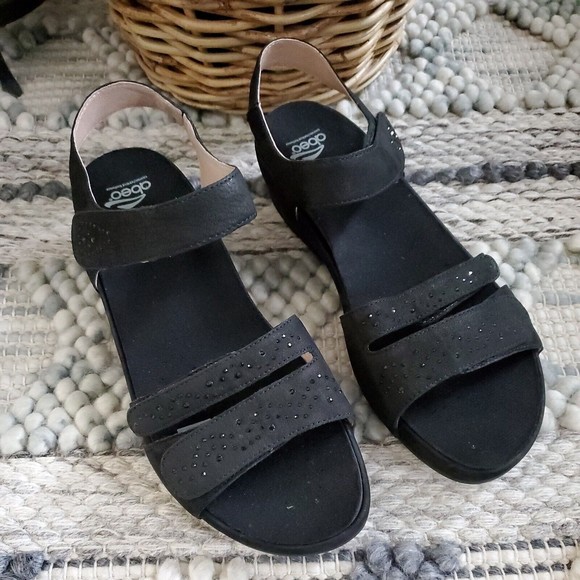 Abeo Gabrielle Black Adjustable Custom 3D Insole Wedge Sandals Women's 10 - Picture 2 of 12